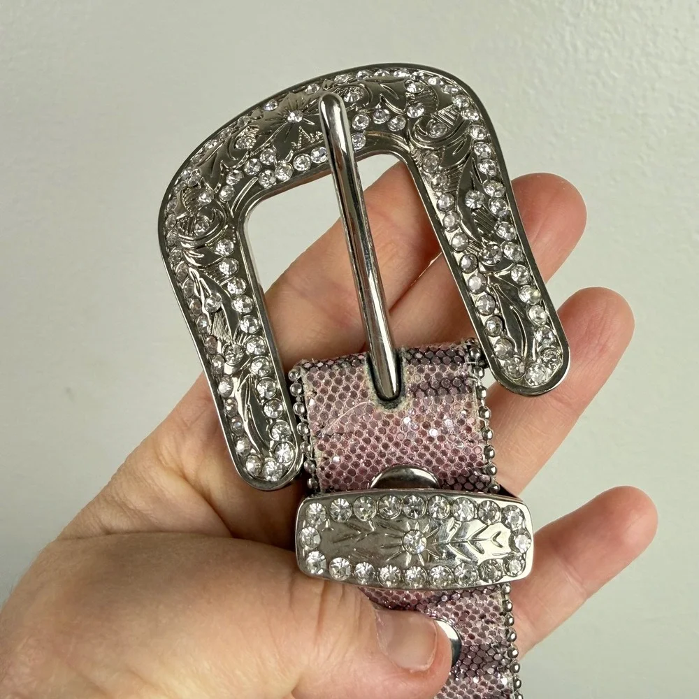 Nocona Kids Pink Rhinestone Western Belt Horseshoe Glitter Bling Cowgirl‎ 24